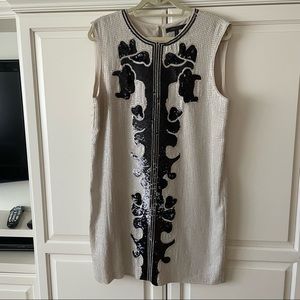 BCBG black and white pleaded cocktail dress in size L